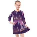 Mountain Night Crescent Moon Kids  Quarter Sleeve Shirt Dress