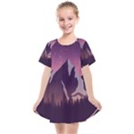 Mountain Night Crescent Moon Kids  Smock Dress