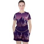 Mountain Night Crescent Moon Women s T-Shirt and Shorts Set