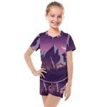 Mountain Night Crescent Moon Kids  Mesh T-Shirt and Shorts Set