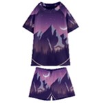 Mountain Night Crescent Moon Kids  Swim T-Shirt and Shorts Set