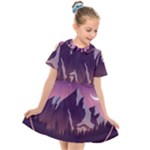 Mountain Night Crescent Moon Kids  Short Sleeve Shirt Dress