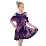 Mountain Night Crescent Moon Kids  Shoulder Cutout Chiffon Dress