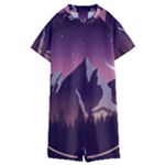 Mountain Night Crescent Moon Kids  Boyleg Half Suit Swimwear