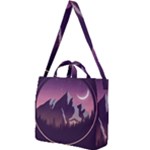 Mountain Night Crescent Moon Square Shoulder Tote Bag