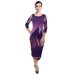 Quarter Sleeve Midi Velour Bodycon Dress 