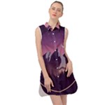 Mountain Night Crescent Moon Sleeveless Shirt Dress