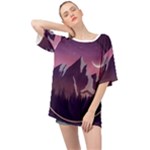 Mountain Night Crescent Moon Oversized Chiffon Top