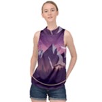 Mountain Night Crescent Moon High Neck Satin Top