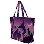 Mountain Night Crescent Moon Zip Up Canvas Bag