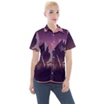 Mountain Night Crescent Moon Women s Short Sleeve Pocket Shirt