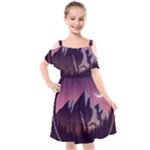 Mountain Night Crescent Moon Kids  Cut Out Shoulders Chiffon Dress