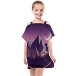 Mountain Night Crescent Moon Kids  One Piece Chiffon Dress