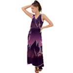 Mountain Night Crescent Moon V-Neck Chiffon Maxi Dress