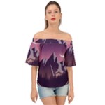 Mountain Night Crescent Moon Off Shoulder Short Sleeve Top