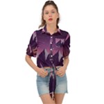 Mountain Night Crescent Moon Tie Front Shirt 