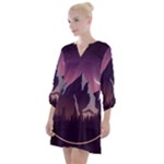 Mountain Night Crescent Moon Open Neck Shift Dress