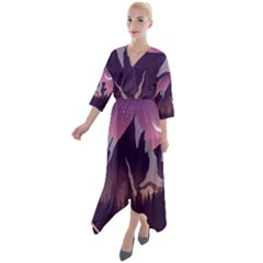 Quarter Sleeve Wrap Front Maxi Dress 