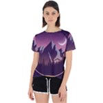 Mountain Night Crescent Moon Open Back Sport T-Shirt