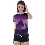 Mountain Night Crescent Moon Short Sleeve Open Back T-Shirt