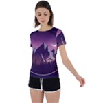 Mountain Night Crescent Moon Back Circle Cutout Sports T-Shirt