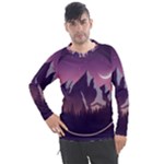 Mountain Night Crescent Moon Men s Pique Long Sleeve T-Shirt