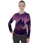 Mountain Night Crescent Moon Women s Pique Long Sleeve T-Shirt