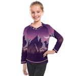 Mountain Night Crescent Moon Kids  Long Mesh T-Shirt