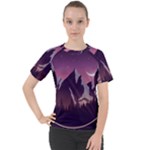 Mountain Night Crescent Moon Women s Sport Raglan T-Shirt