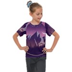 Mountain Night Crescent Moon Kids  Mesh Piece T-Shirt