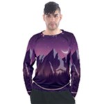 Mountain Night Crescent Moon Men s Long Sleeve Raglan T-Shirt