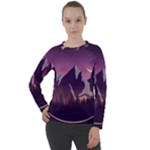 Mountain Night Crescent Moon Women s Long Sleeve Raglan T-Shirt