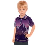 Mountain Night Crescent Moon Kids  Polo T-Shirt