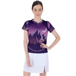 Mountain Night Crescent Moon Women s Sports Top