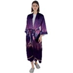 Mountain Night Crescent Moon Maxi Satin Kimono