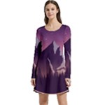 Mountain Night Crescent Moon Long Sleeve Velour Skater Dress