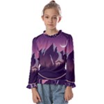 Mountain Night Crescent Moon Kids  Frill Detail T-Shirt