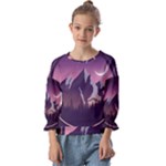 Mountain Night Crescent Moon Kids  Cuff Sleeve Top