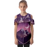 Mountain Night Crescent Moon Fold Over Open Sleeve Top