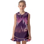 Mountain Night Crescent Moon Kids  Pilgrim Collar Ruffle Hem Dress