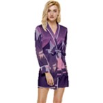 Mountain Night Crescent Moon Long Sleeve Satin Robe