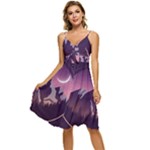 Mountain Night Crescent Moon Sleeveless Tie Front Chiffon Dress