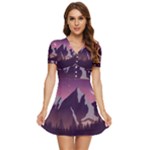 Mountain Night Crescent Moon V-Neck High Waist Chiffon Mini Dress