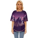 Mountain Night Crescent Moon Oversized Basic T-Shirt