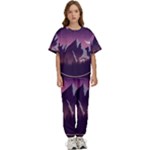 Mountain Night Crescent Moon Kids  T-Shirt and Pants Sports Set