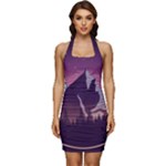 Mountain Night Crescent Moon Sleeveless Wide Square Neckline Ruched Bodycon Dress