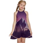 Mountain Night Crescent Moon Kids  Halter Collar Waist Tie Chiffon Dress