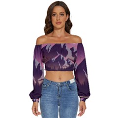 Long Sleeve Crinkled Weave Crop Top 