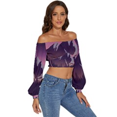 Long Sleeve Crinkled Weave Crop Top 