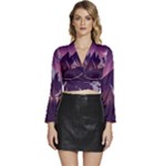 Mountain Night Crescent Moon Long Sleeve Tie Back Satin Wrap Top